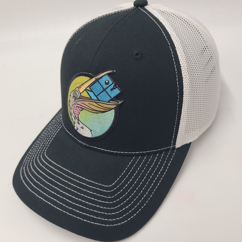 Pelican Hat Snapback Trucker Mesh Outdoor Cap Black White Bird Patch Fishing Men